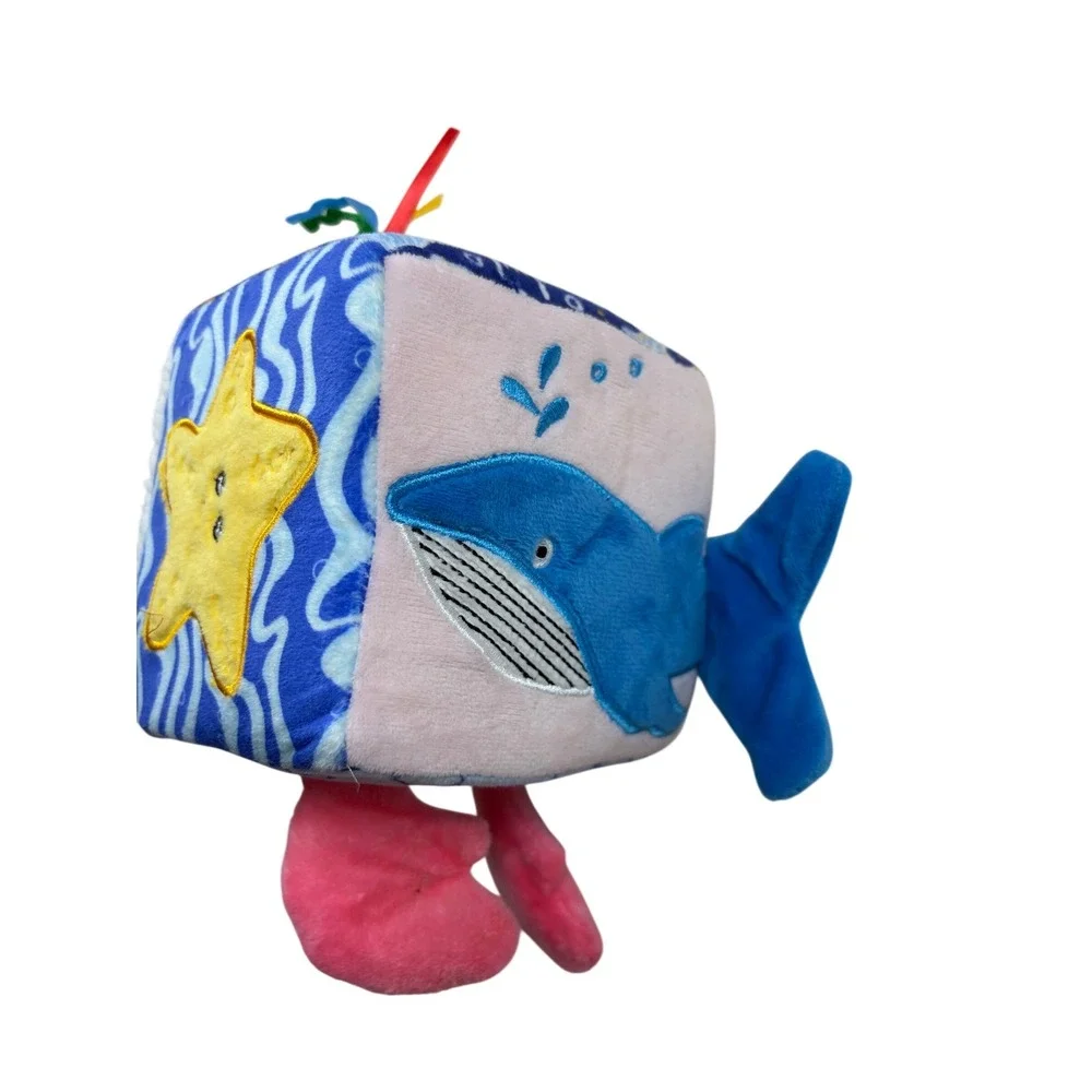Ocean Theme Baby Soft Activity Cube Rattle Mirror Teether Sensory Toy Blue Whale